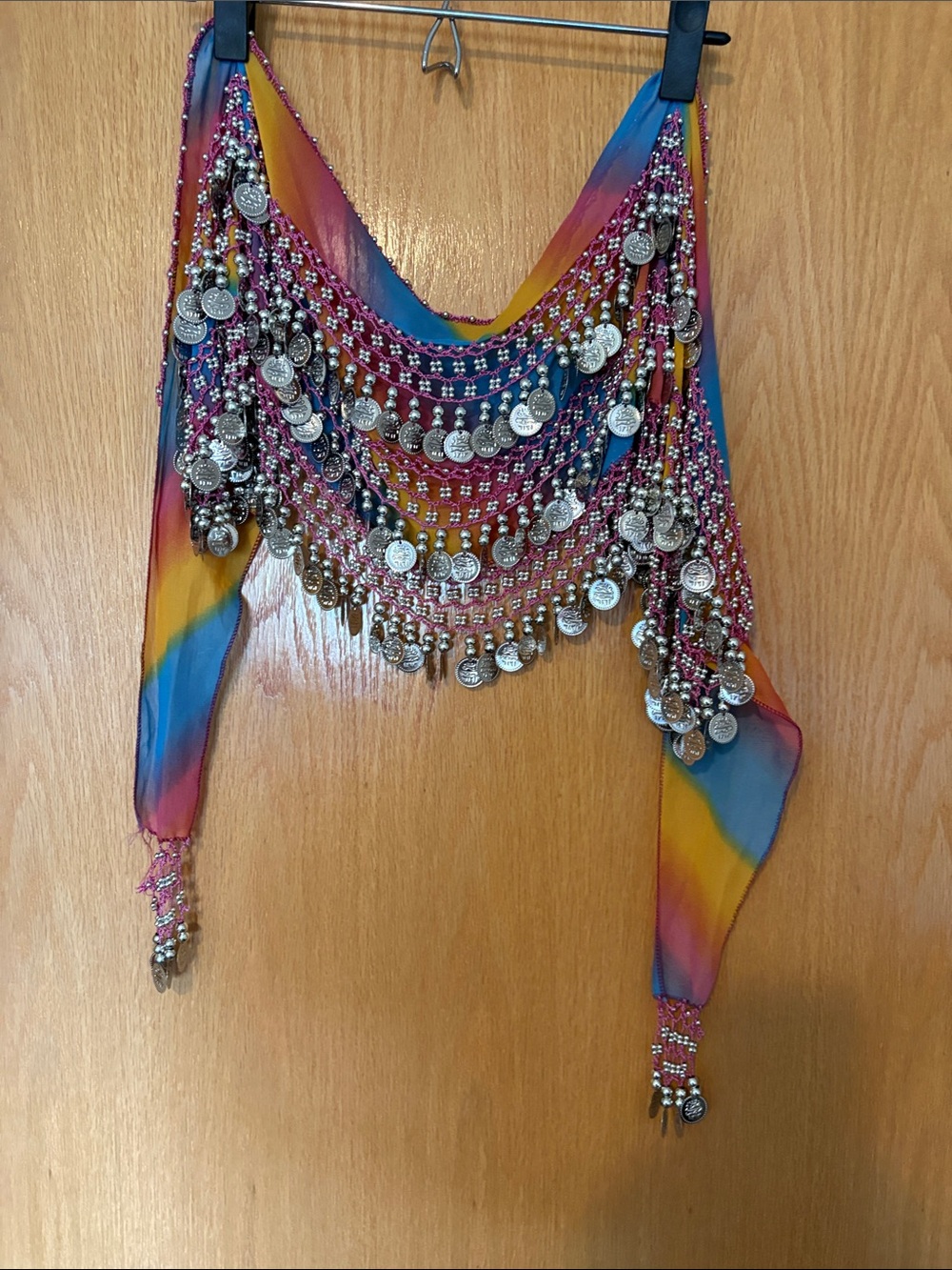 Rainbow Coin Fringe Belly Dance Hip Scarf